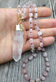 Natural Quartz Pendant Rose Quartzs Knot Necklace