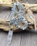 Natural Quartz Pendant Aquamarines Beads Knot Necklace