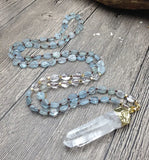 Natural Quartz Pendant Aquamarines Beads Knot Necklace