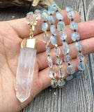 Natural Quartz Pendant Aquamarines Beads Knot Necklace