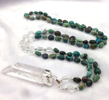 Clear Quartz Gold/Silver Pendant African Turquoises Necklace