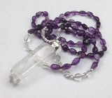Rough Quartz Pendant Amethysts Nuggets Beads Knot Necklace