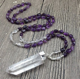 Rough Quartz Pendant Amethysts Nuggets Beads Knot Necklace