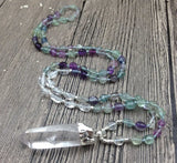 Rough Quartz Pendant Fluorites Nuggets Beads Knot Necklace