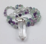 Rough Quartz Pendant Fluorites Nuggets Beads Knot Necklace