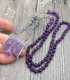 Natural Amethysts Druzy Stone Pendant Necklace