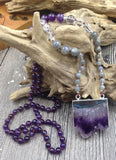 Natural Amethysts Druzy Stone Pendant Necklace