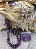 Natural Amethysts Druzy Stone Pendant Necklace