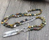 Rough Quartz Pendant Ocean Jaspers Nuggets Stone Beads Knot Necklace