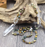 Rough Quartz Pendant Ocean Jaspers Nuggets Stone Beads Knot Necklace