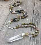 Rough Quartz Pendant Ocean Jaspers Nuggets Stone Beads Knot Necklace