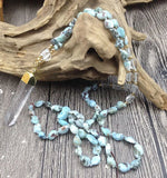 Rough Quartz Pendant Larimar Nuggets Stone Beads Knot Necklace