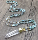 Rough Quartz Pendant Larimar Nuggets Stone Beads Knot Necklace