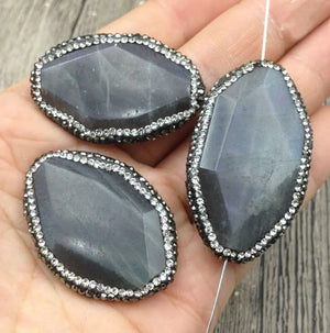 Labradorite Stone Pendant with CZ Crystal Pave