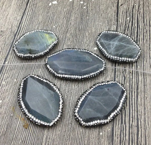 Labradorite Stone Pendant with CZ Crystal Pave