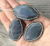 Labradorite Stone Pendant with CZ Crystal Pave