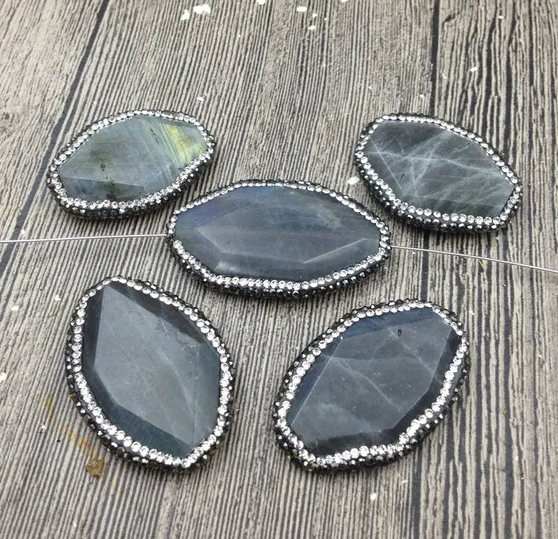 Labradorite Stone Pendant with CZ Crystal Pave