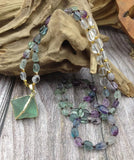 Natural Fluorite Octahedron Stone Pendant Necklace