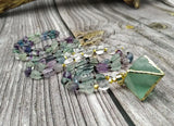 Natural Fluorite Octahedron Stone Pendant Necklace