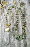 Natural Rough Quartz Point Pendant Prehnites Stone Chips Beads Knot Necklace