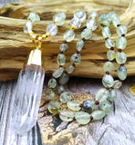 Natural Rough Quartz Point Pendant Prehnites Stone Chips Beads Knot Necklace