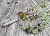 Natural Rough Quartz Point Pendant Prehnites Stone Chips Beads Knot Necklace