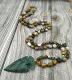 Natural Jaspers Arrow Pendant Ocean Beads Knot Necklace