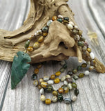 Natural Jaspers Arrow Pendant Ocean Beads Knot Necklace