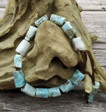 Natural Larimar Stone Column Beads Adjustable Bracelet
