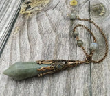 Antique Bronze Cap Labradorite Stone Point Healing Pendulum