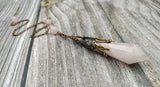 Antique Bronze Cap Rose Quartz Healing Pendulum Chain