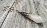 Antique Bronze Cap Rose Quartz Healing Pendulum Chain