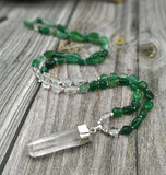 Natural Rough Quartz Pendant Green Agates Chips Stone Beads Necklace