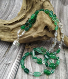 Natural Rough Quartz Pendant Green Agates Chips Stone Beads Necklace