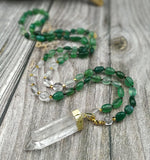 Natural Rough Quartz Pendant Green Agates Chips Stone Beads Necklace