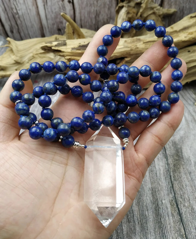 Natural Quartz Point Lapis Beads Necklace