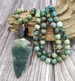 Natural Jaspers Arrow Pendant African Turquoises Beads Necklace