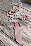 Double Rose Quartz Pendant Amazonite Beads Necklace