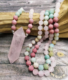 Double Rose Quartz Pendant Amazonite Beads Necklace