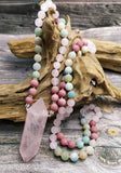 Double Rose Quartz Pendant Amazonite Beads Necklace