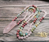 Double Rose Quartz Pendant Amazonite Beads Necklace