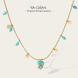 YACHAN 18K Chain Necklace Turquoise Stone Waterproof Jewelry