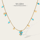 YACHAN 18K Chain Necklace Turquoise Stone Waterproof Jewelry