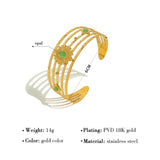 YACHAN 18K Plated Stainless Steel Cuff Bracelet Green Opal Texture Jewelry