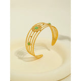 YACHAN 18K Plated Stainless Steel Cuff Bracelet Green Opal Texture Jewelry