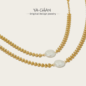 YACHAN 18K Gold-Plated Pearl Collarbone Choker Necklace for Women