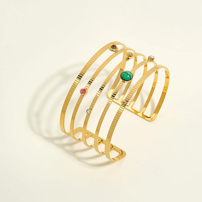YACHAN 18K Plated Stainless Steel Wide Bangle Bracelet For Women
