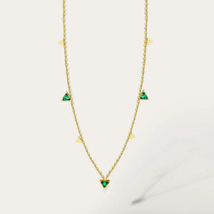 YACHAN Gold Chain Necklace with Green Crystal Triangle Pendants