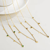 YACHAN Gold Chain Necklace with Green Crystal Triangle Pendants