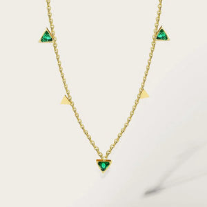 YACHAN Gold Chain Necklace with Green Crystal Triangle Pendants